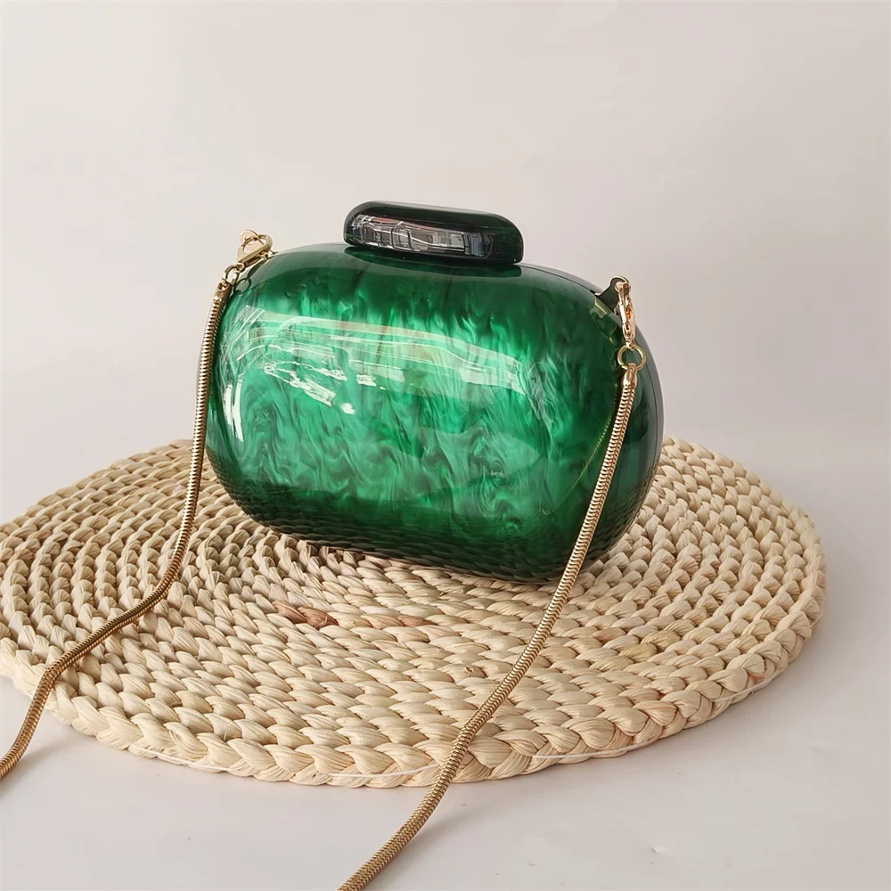 New Acrylic Box Women Wedding Stones Clutches Bags Purse Handbag Oval Egg Mini Small Green Marble Female Bridal Clutch Bags