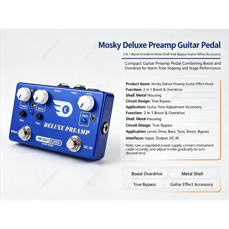 Mosky Deluxe Preamp Guitar Pedal 2 In 1 Boost Overdrive Metal Shell True Bypass Guitar Effect Accessory
