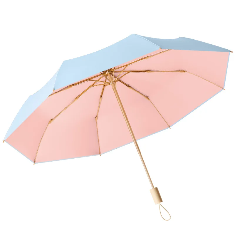 8 Bone Solid Wood Color Glue Umbrella Automatic Rain and Sun Protection UV Folding Female Advanced Sense Sun Umbrella