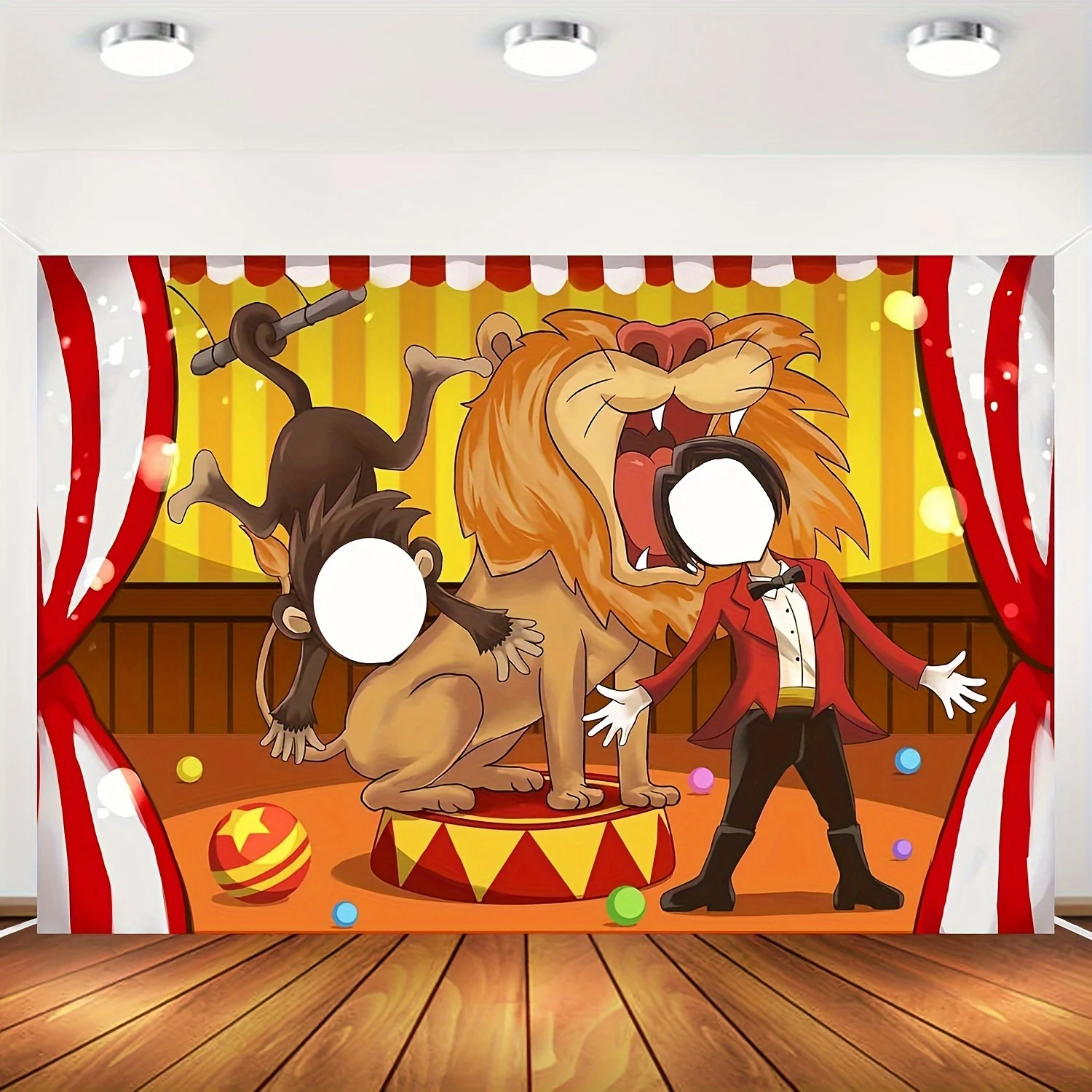 1PC 1.5 * 1M Circus Theme Lion and Monkey Party Decoration Fun Showcase Photo Vinyl Background Cloth