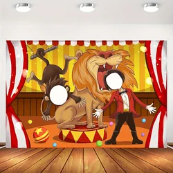 1PC 1.5 * 1M Tema del circo Leone e scimmia Decorazione del partito Divertente vetrina Foto Vinile Sfondo Panno