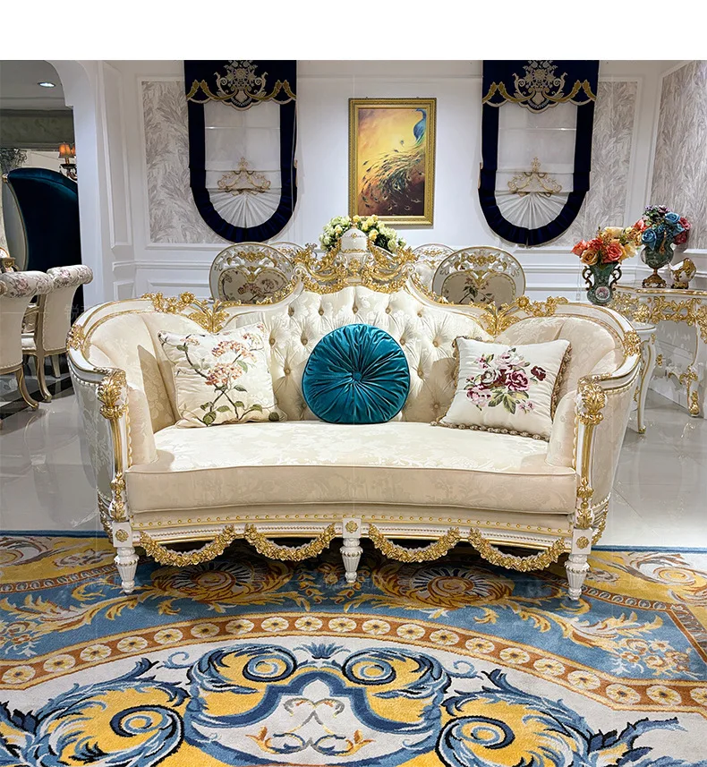 Factory Direct 2026 European sofa, French fabric sofa embroidery living room sofa solid wood carving flower villa large curved s