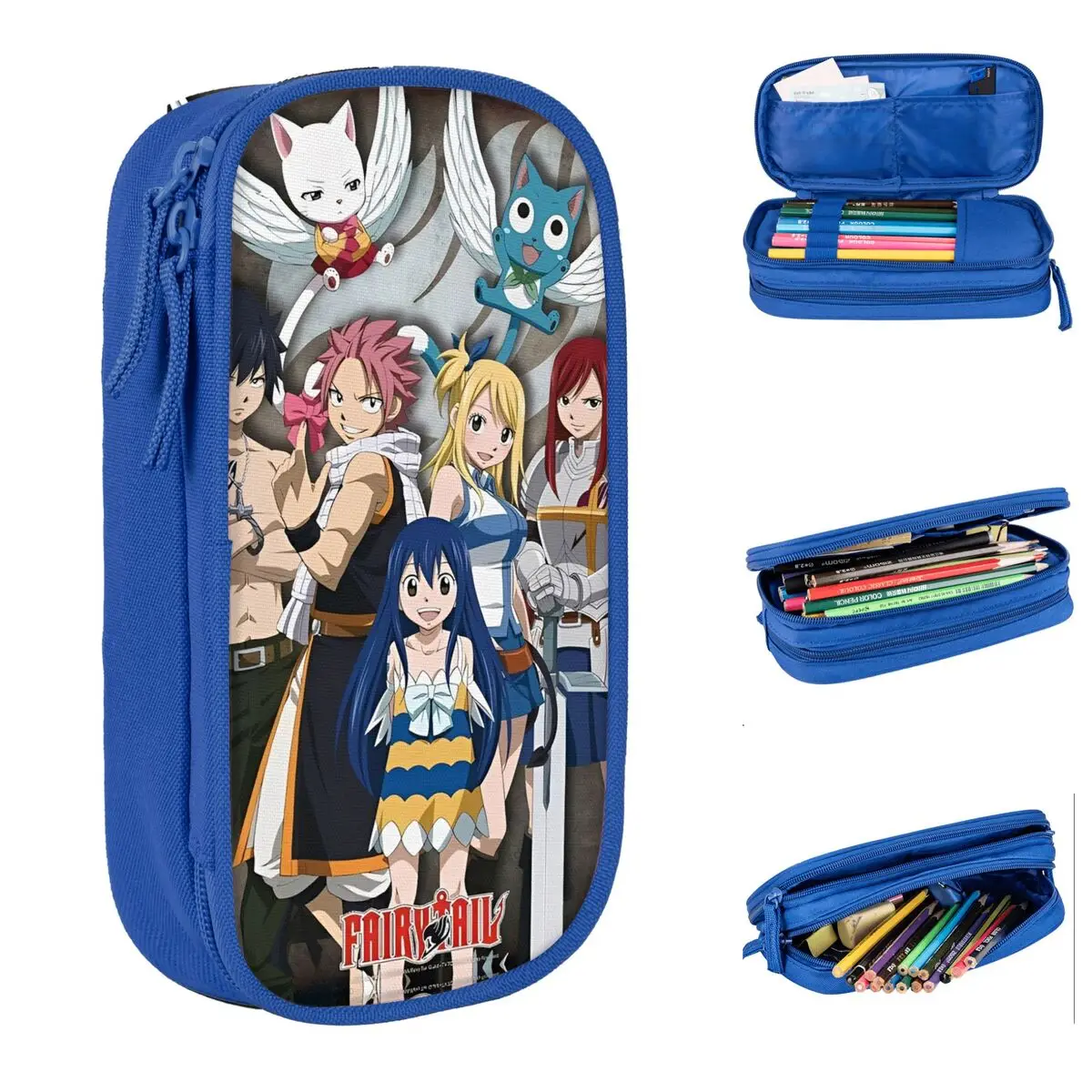 

Веселый пенал в стиле аниме Fairy Tail, пеналы, коробка для ручек для девочек и мальчиков, большая вместительная сумка, школьные принадлежности, канцелярские принадлежности на молнии