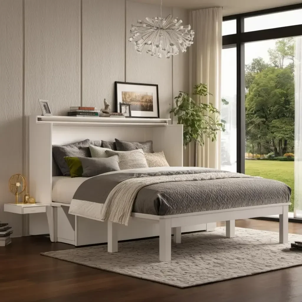 

Murphy Bed Queen with Desk & USB Port,Murphy Cabinet Bed Removable Shelves,Queen Murphy Chest Murphy Bedframe
