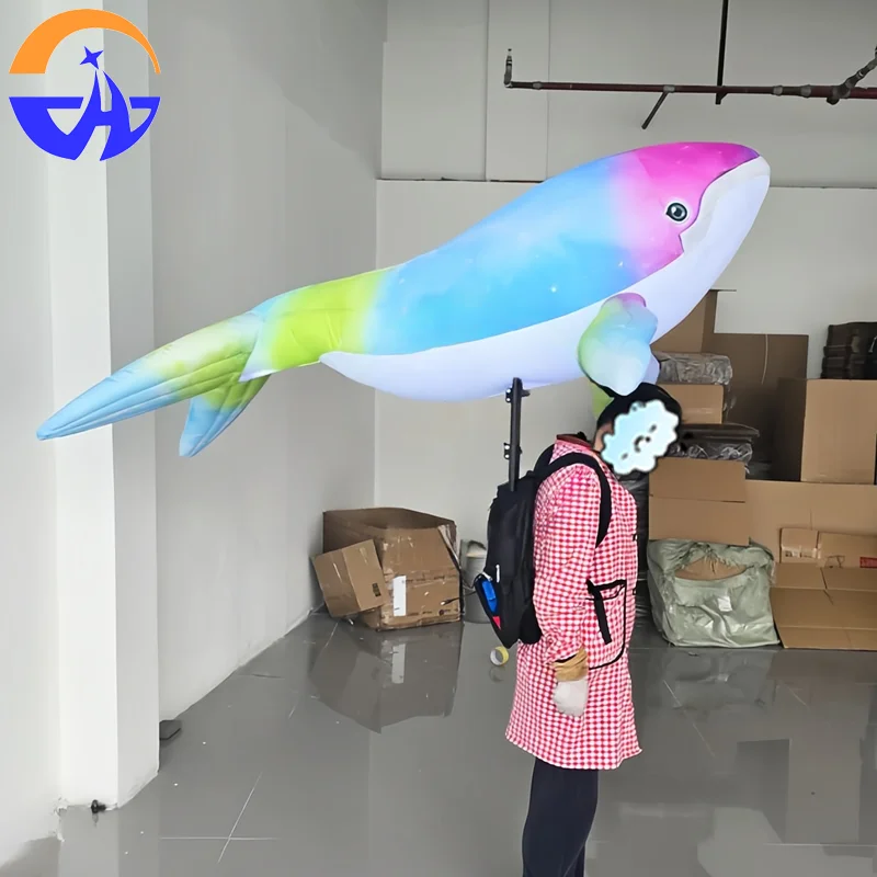 Inflatable cartoon figure carrying fish air model interactive props for marine animal performances in shopping malls and bars