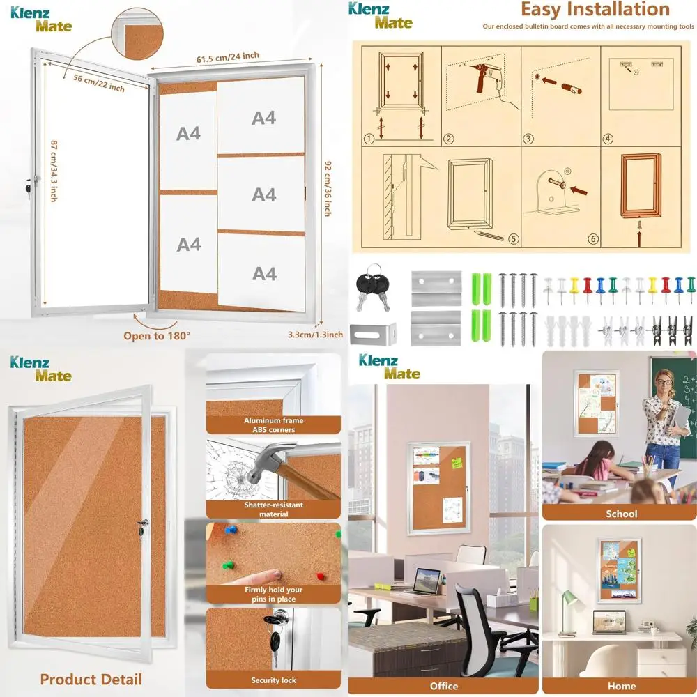 

24x36 Secure Enclosed Cork Board with Aluminum Frame and Clear Acrylic Door for Schools, Offices, and Public Spaces