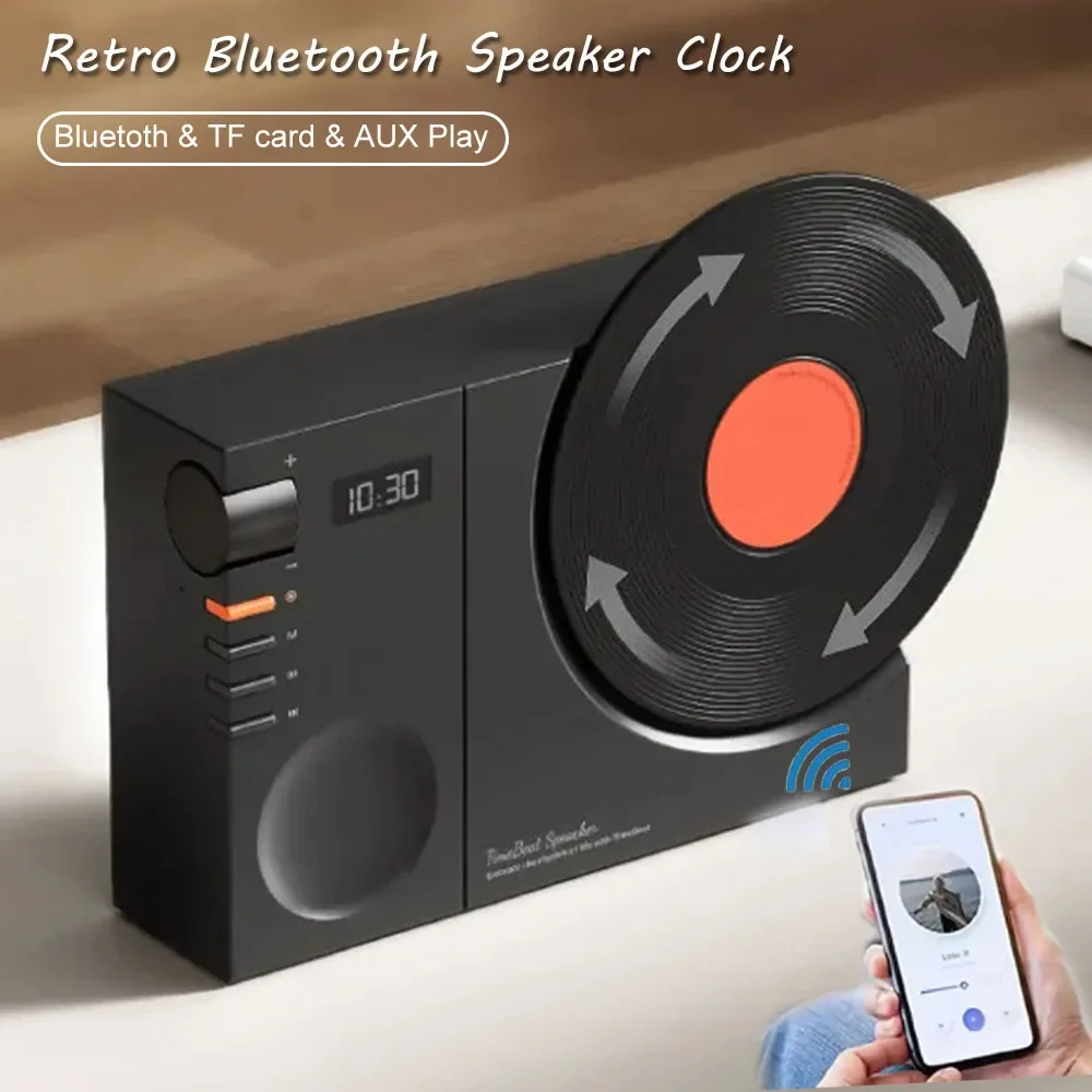 

Беспроводная Bluetooth-колонка HiFi Stereo Sound с супербасом, дисплеем-часами и дизайном виниловой пластинки в винтажном стиле, музыкальный плеер