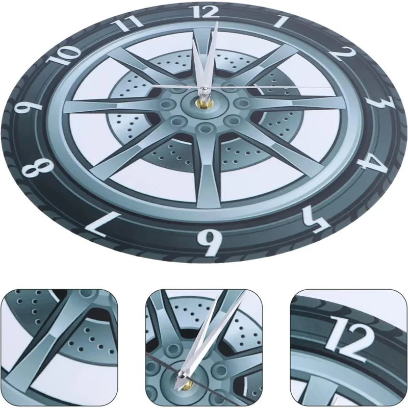 Wall Clock Antique Big Wall Clock Antique3D Garage Wall Clocks Creative Tire Rim Clock Silent Rubber Gear Decorative Clock for A