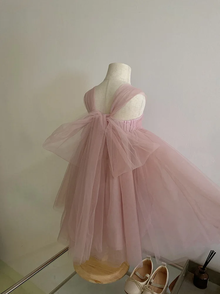 Robe de Princesse en Maille pour Fille, Nouveau Style Occidental, Gaze Moelleuse, Bretelles à Lacets, WS, Été, 2021