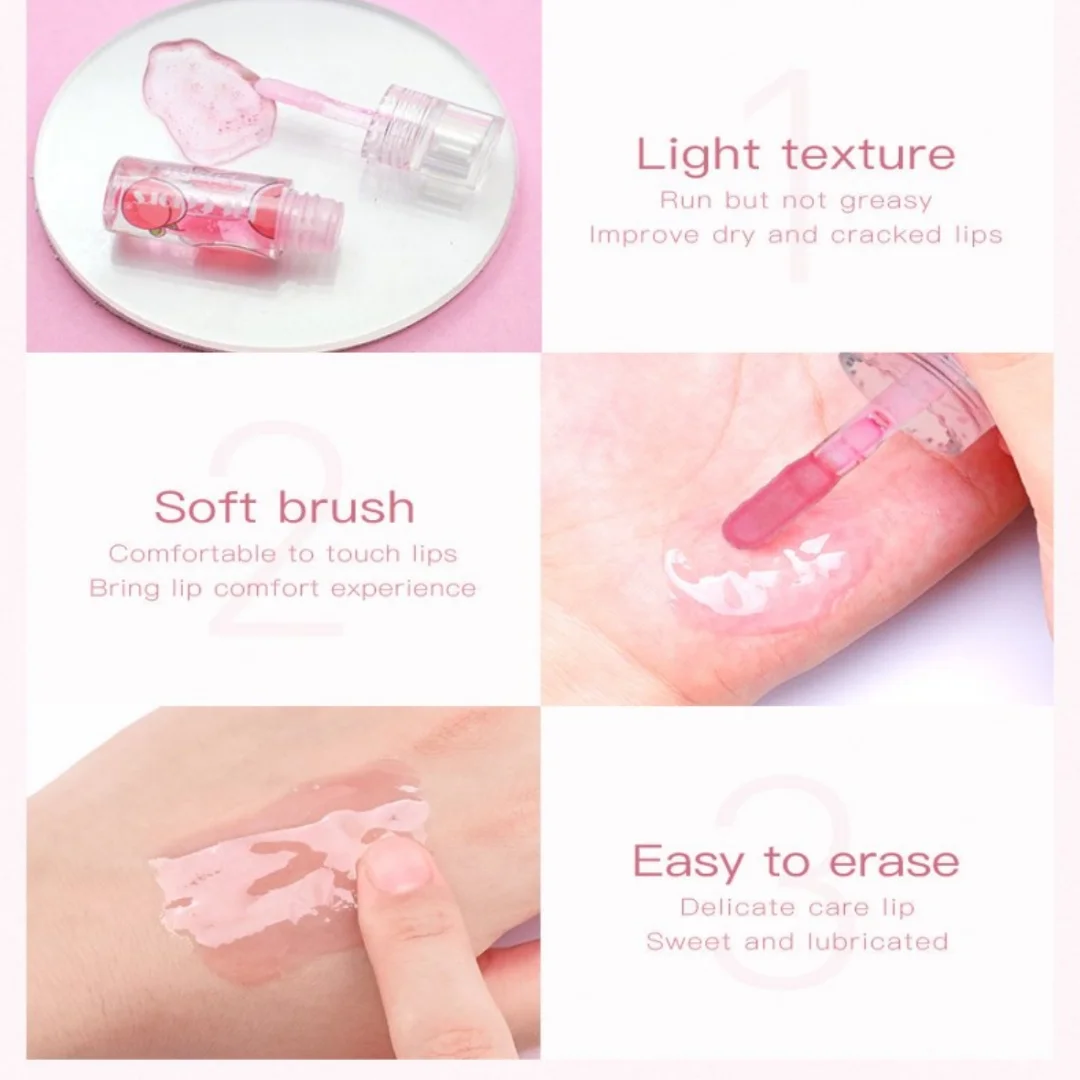 زيت الشفاه الفاكهة مرطب طويل الأمد ترطيب تتلاشى خطوط الشفاه شفافة مائي الشفاه الصقيل حمض الهيالورونيك مرآة ملمع الشفاه