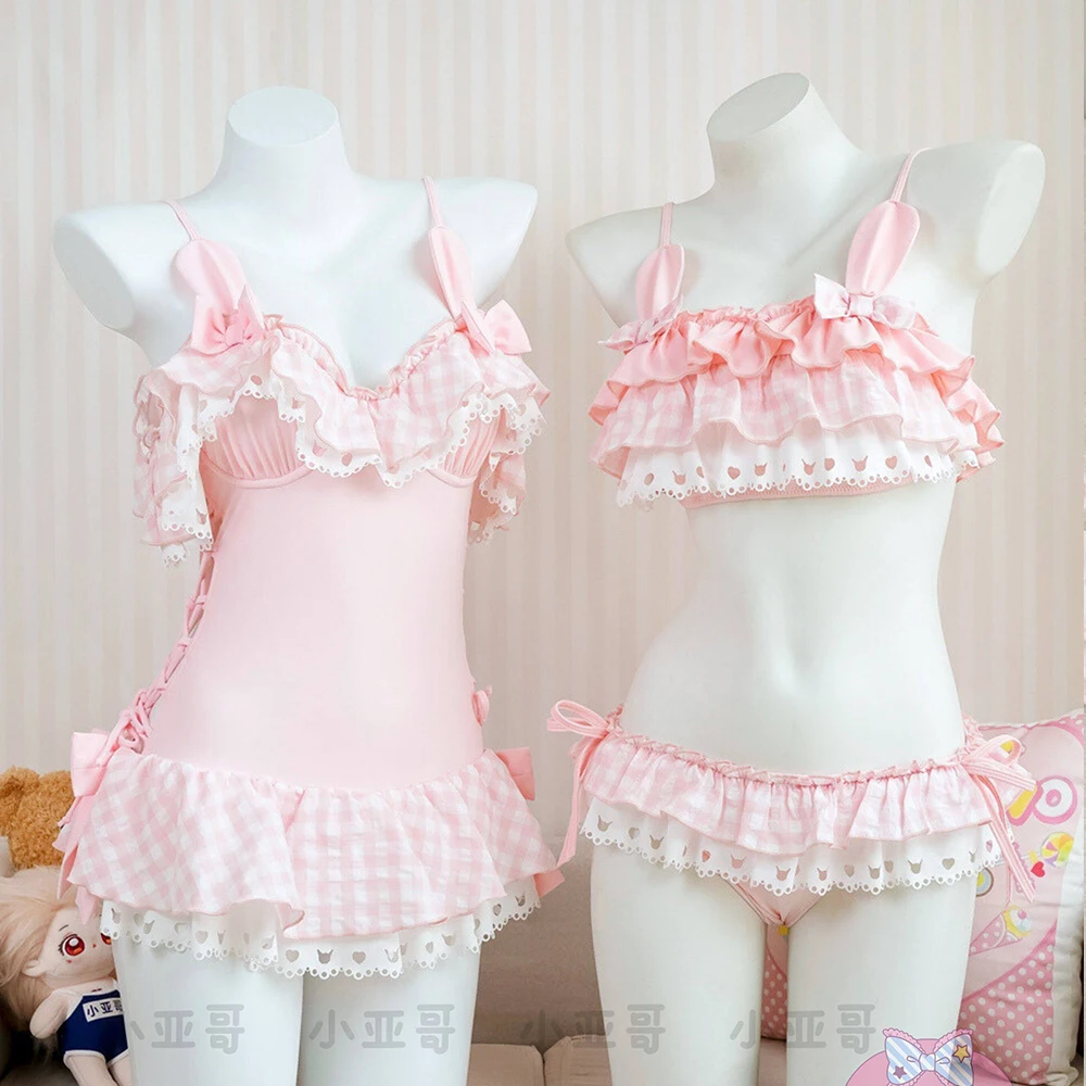 Japanese Cute Rabbit Girl Pink Jumpsuit 2026 New Comfortable and Fashionable Split Style Cute Bikini Sweet Girl Hot Spring