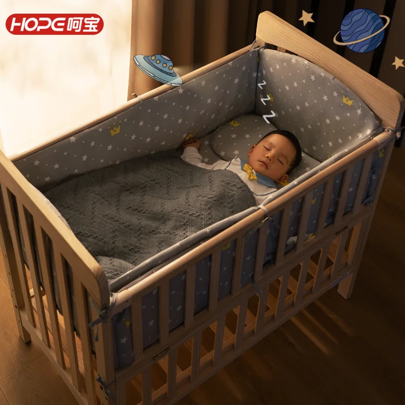 Baby crib  solid wood adjustable for new bornenvironmentally friendly splicing adult bed with roller, baby playpen, play pen