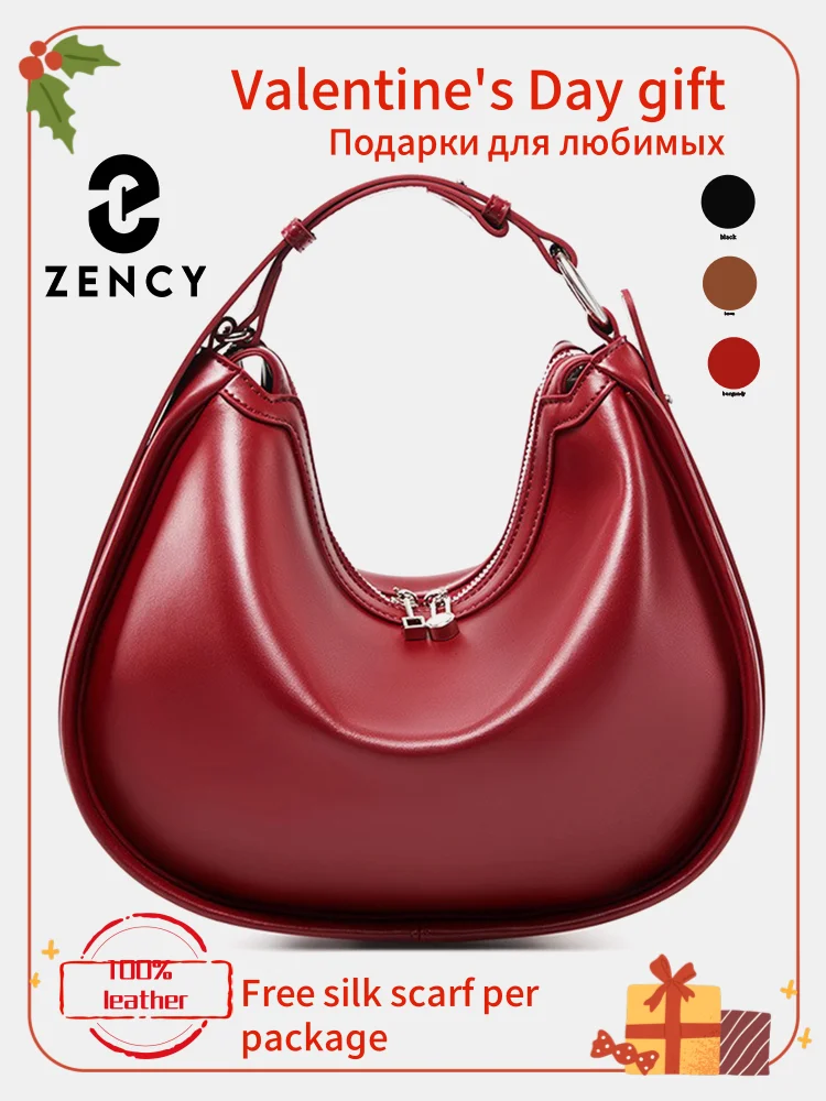 Zency Premium Women's Handbag Genuine Leather Luxury Brand Hobo Bag For Wife Lover Girl Gift Fashion Large Capacity Shoulder Bag