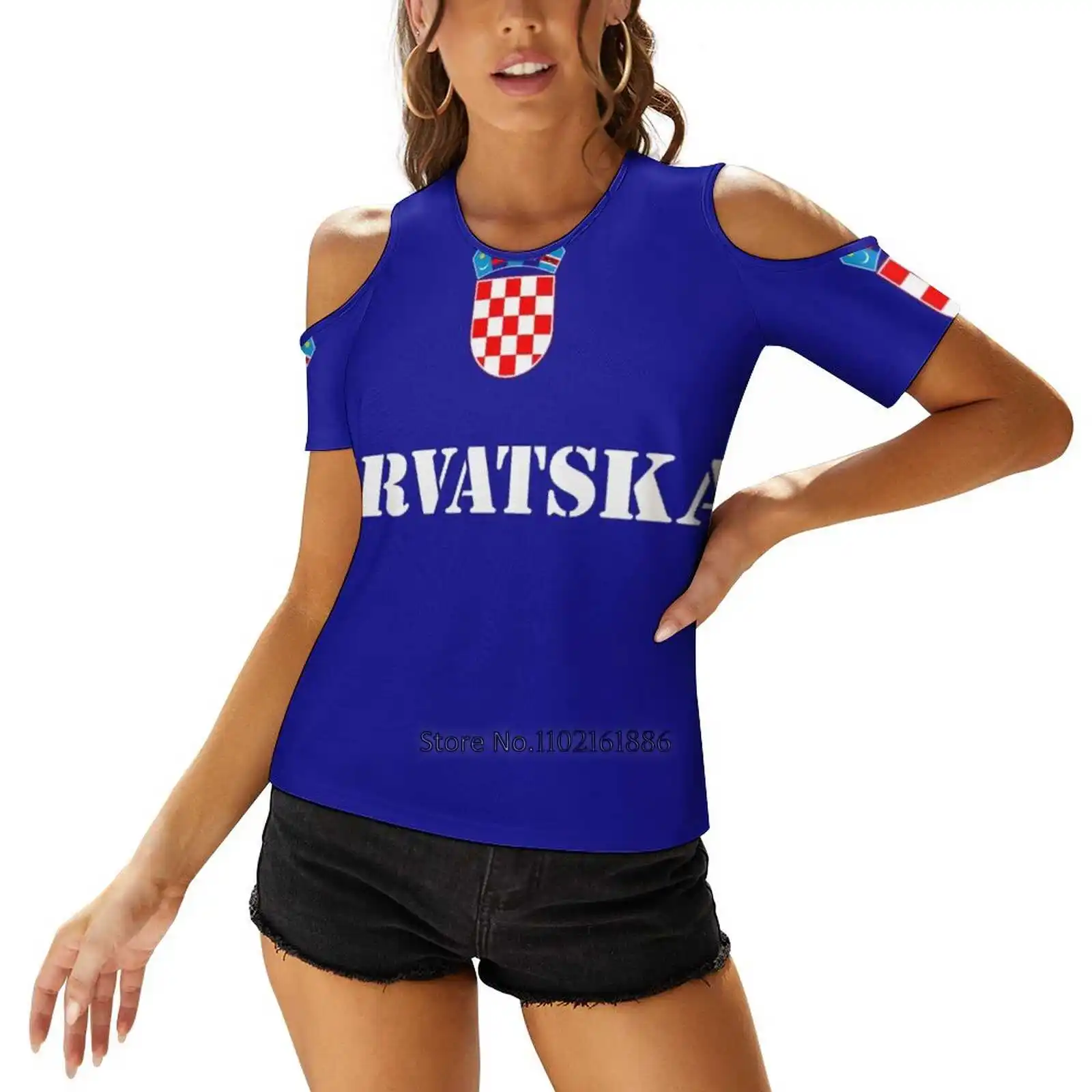 

Croatia Hrvatska Soccer Croatian Football Women'S Clothing V-Neck Tops Zipper Tee Ladies Casual Sexy T-Shirt Soccer Croatia