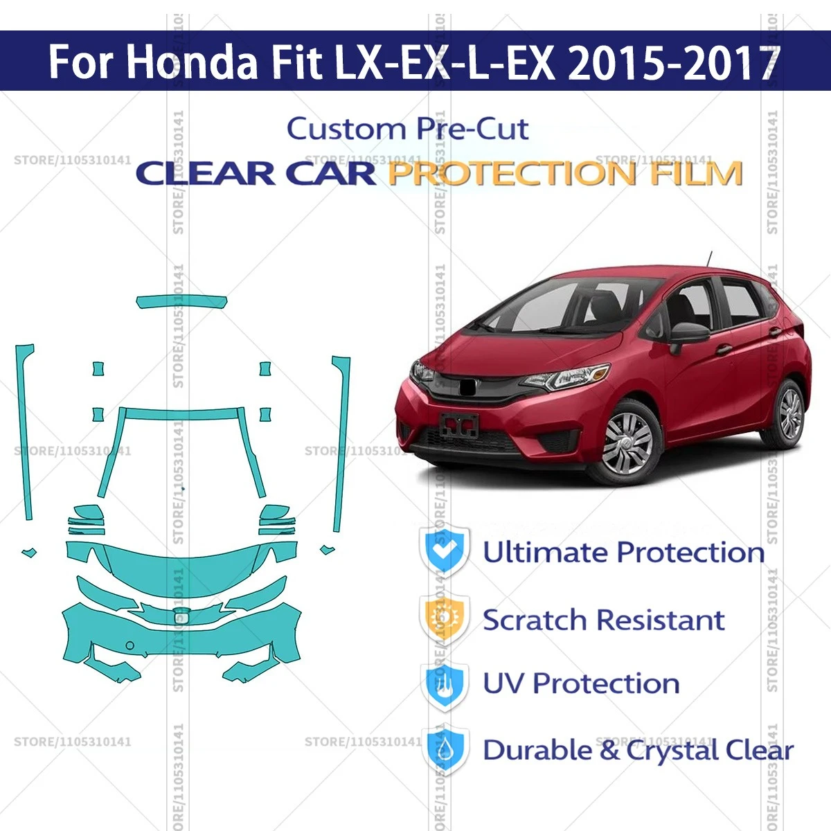 

Pre-Cut Paint Protection Film PPF Transparent Car Film Automotive PPF For Honda Fit LX-EX-L-EX 2015-2017 Front Kit - Rockers