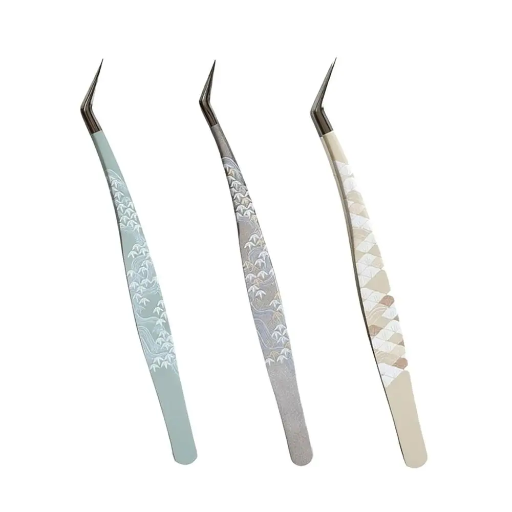 Stainless Steel Curved Stickers Tweezers High Precision Cartoon Lashes Extension Tweezer Anti-static Eyelash Curler