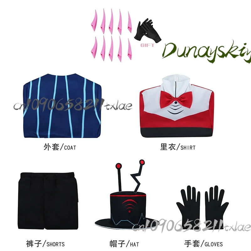 Hazbin เครื่องแต่งกาย Vox ชุดอะนิเมะสีฟ้าสีแดงชุด 3D อุปกรณ์เสริมชุดสําหรับผู้ใหญ่ฮาโลวีน Carnival คริสต์มาส Roleplay