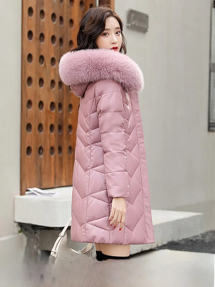   เสื้อโค้ทหนังแท้ Ning สำหรับผู้หญิง ความยาวปานกลาง แต่งขนเฟอร์ที่คอ  ขนแกะแท้  แบบสวมใส่ไปทำงาน  ปิดด้วยซิป