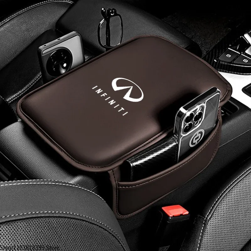 Leather Car Armrest Box Pad Center Console Arm Rest Protector Storage Pocket for Infiniti Q50 G37 QX70 FX35 Q60 Q30 QX60 JX35
