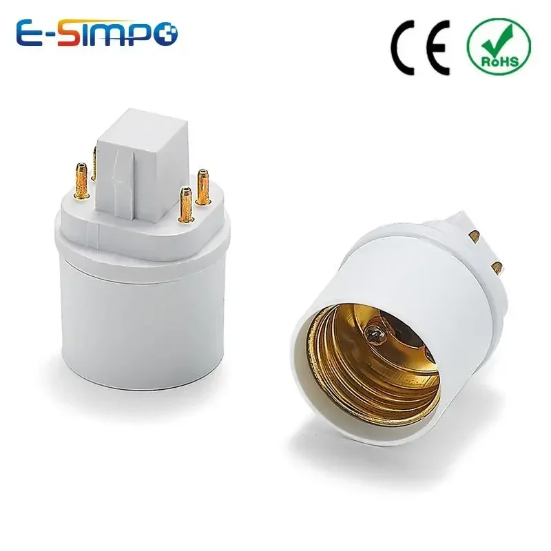 2pcs 4P G24Q to E26 E27 CFL PLC PLT GX24Q Lamp Base to Edison Screw LED Light Socket Holder Adapter Converter Need Throw Ballast