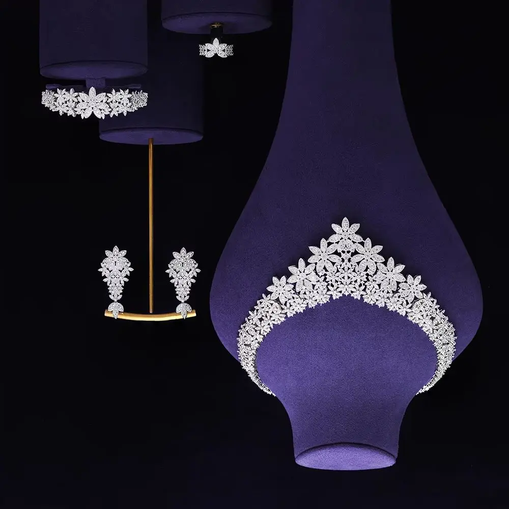 

Nigerian Bridal Zirconia Women Party Luxury Dubai Necklace Bracelet Earrings Ring CZ Crystal Wedding Jewelry Set