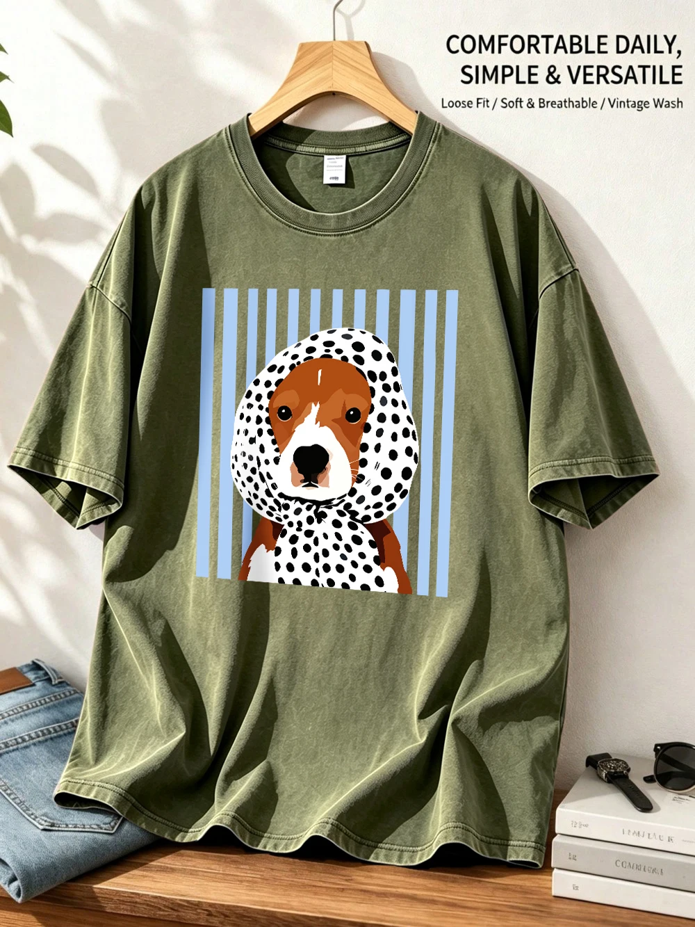 Elizabeth Puppy Printing Washed T-Shirts Womens Cotton Oversized Streetwear Casual O-Neck Short Sleeve Tops Summer Woman Clothes