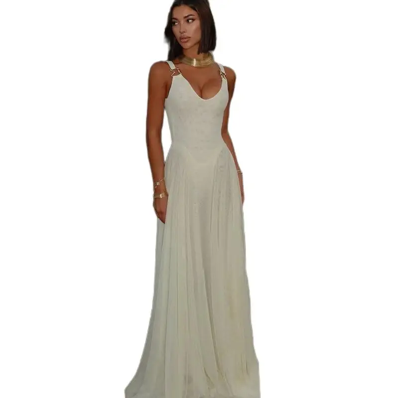 

Cross-Border Sle Spring 2025 Sexy Slim Fit V-Ne Bal Strap Long Dr Ele Me Dr Pure Desire High Waist