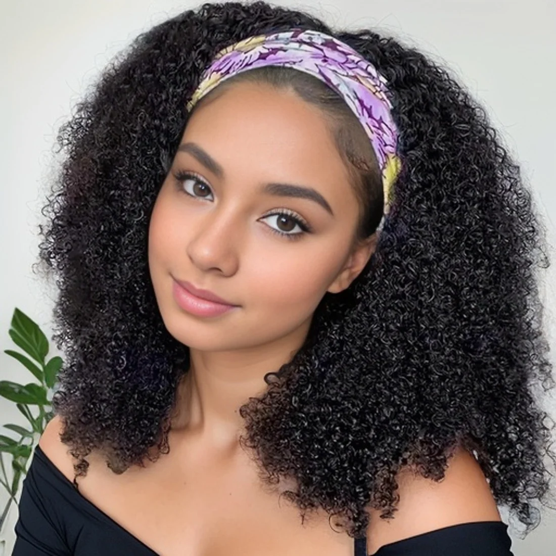 

Headband Wig Human Hair Kinky Curly Headband Wigs for Women Machine Made Curly Human Hair Wig 200%