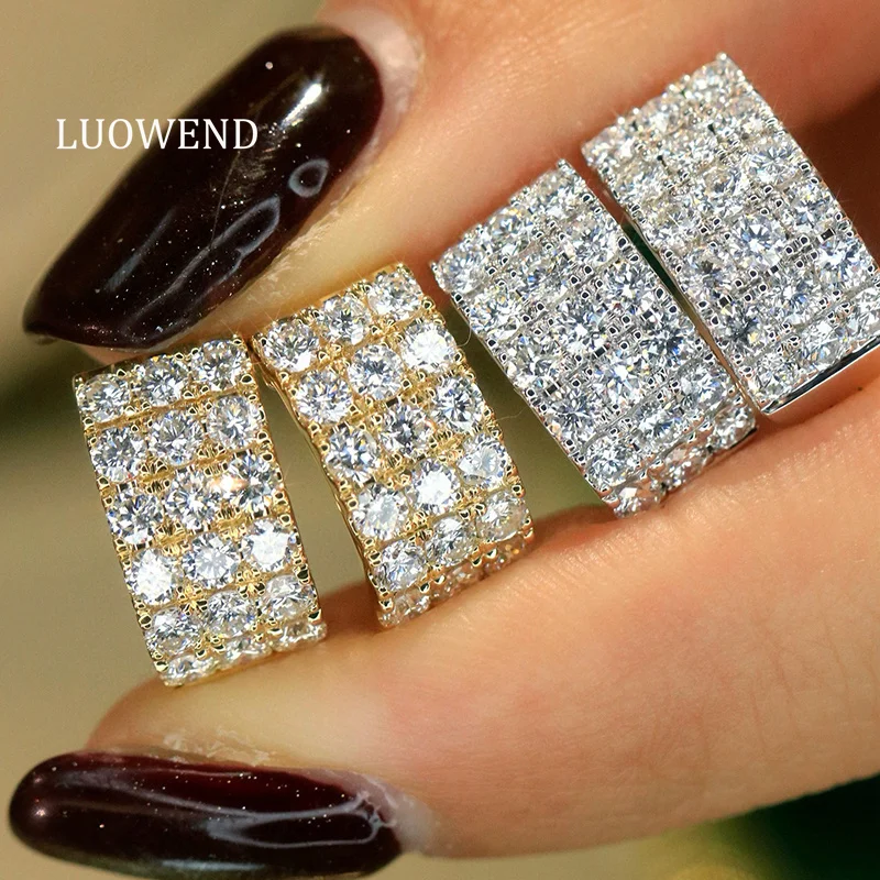 LUOWEND 100% 18K White/Yellow Gold Earrings Fine Jewelry Luxury Design 1.60carat Real Natural Diamond Hoop Earrings for Women