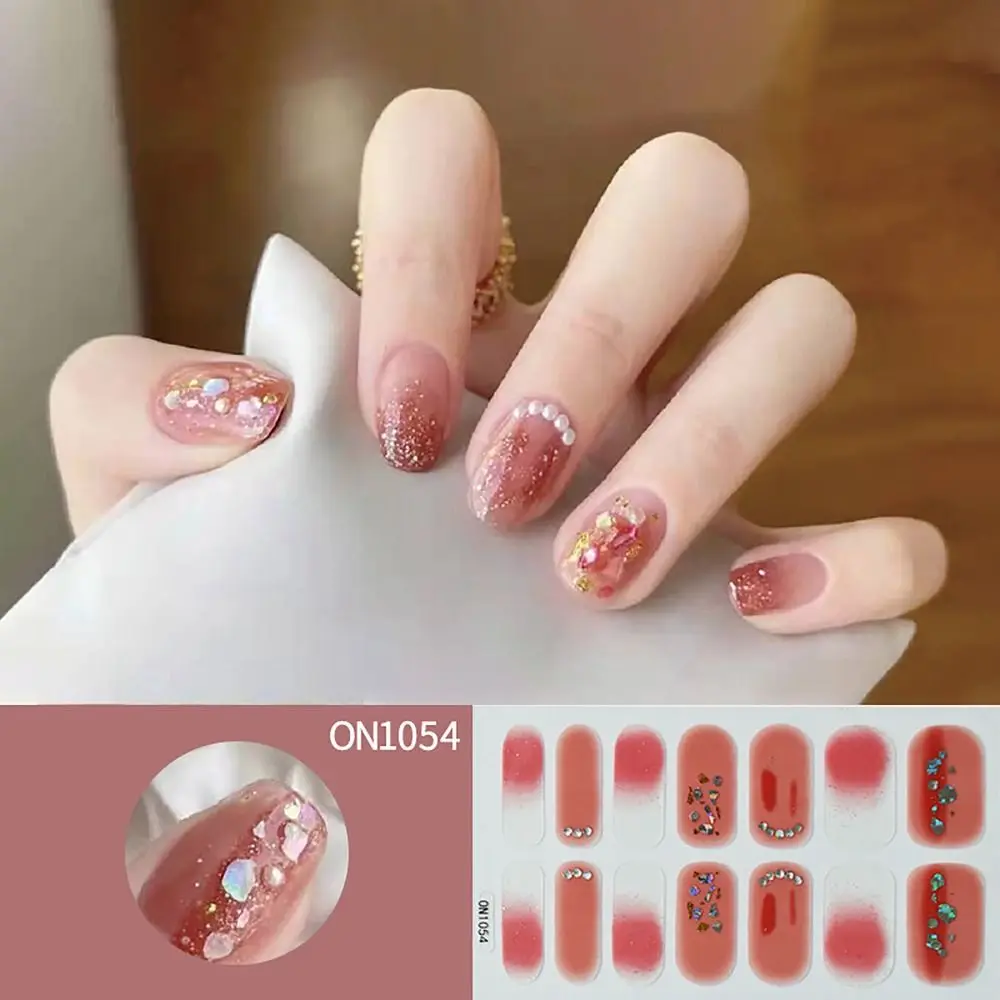 Easy To Removal 14Strips Gel Nail Stickers Floristic Semi Cured Gel Nail Polish Strips Full Cover Nail Patch DIY NAil Art Making