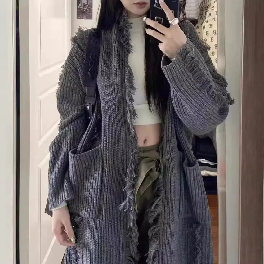 

Удлиненные вязаные кардиганы для женщин: зимние объемные свитера-пальто с высоким воротником, утепленные, с меховой отделкой, повседневные