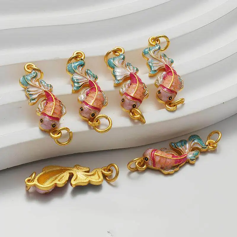 18K Sand Gold-plated Gold Dripping Oil Good Luck Fish Pendant Bead Bracelet Necklace DIY Jewelry Accessories