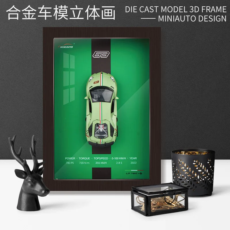 1:32 AE86 911 LP780 Chiron Lykan Hanging Paintings Picture Frame Alloy Car Diecasts & Toy Vehicles Car Model Toys For Children