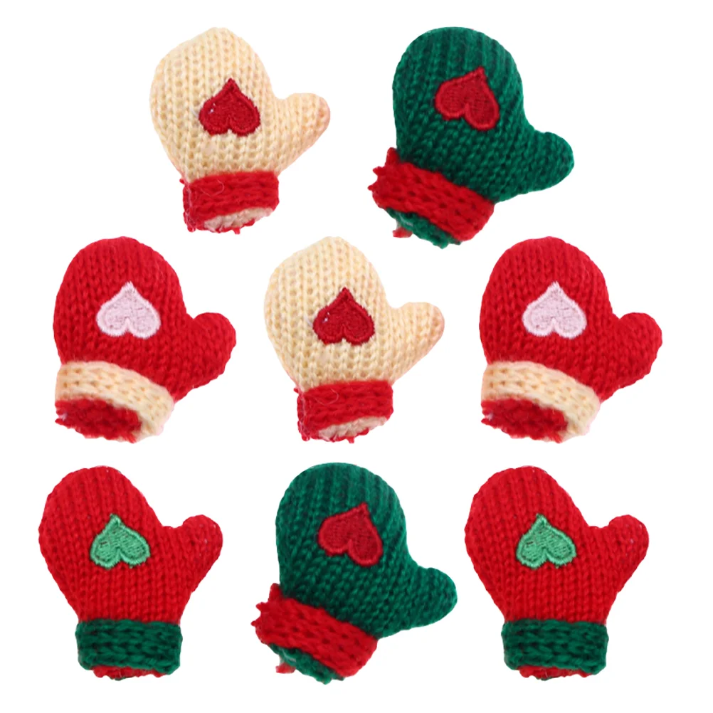 8 Pcs Dollhouse Woolen Gloves Miniature Christmas Holiday Tree Hanging Mittens Decor Decorations Stockings Ornaments Christmass