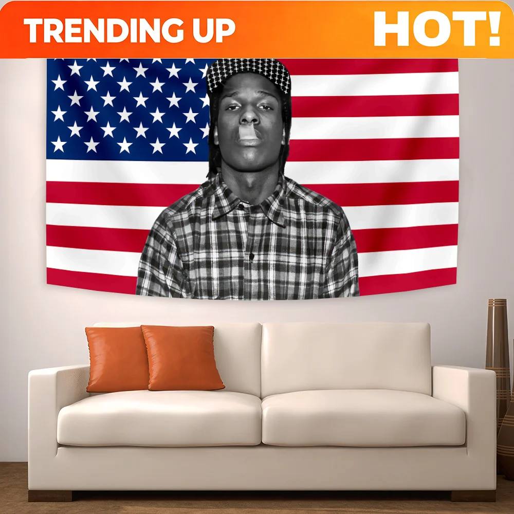 Customize Asap Rockys Flag Rakim Mayers Smoking Wall Hanging Ablum Posters Decor Meme Tapestry Room Decor Aesthetic