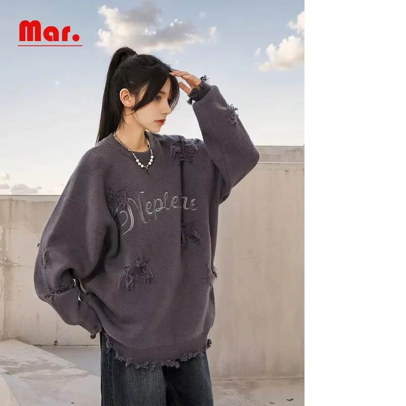 

Autumn Winter Woolen Embroidered Knitwear 2024 New Casual Sports Long-sleeved Pullover Sweater Loose Warm Sweater Coat