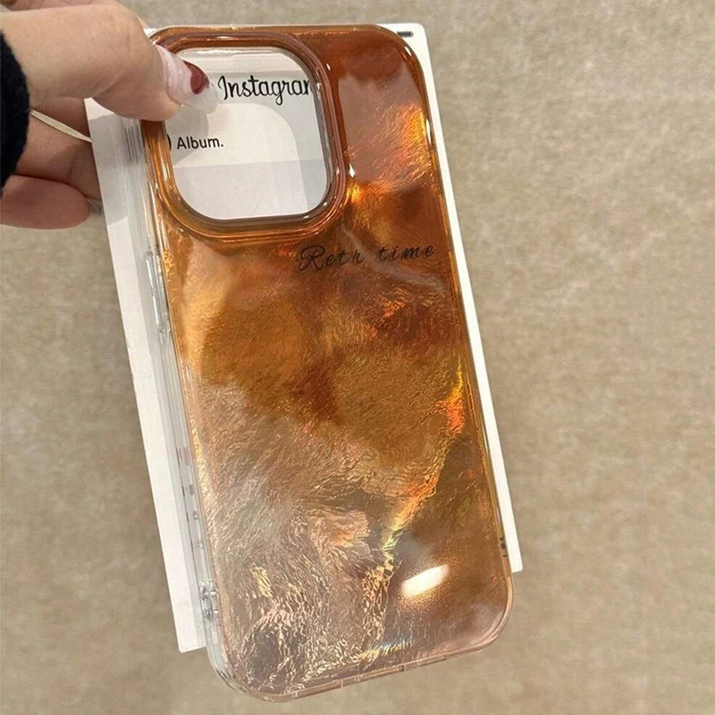 Korean Artistic Glitter Gradient Tinfoil Pattern Phone Case For iPhone 17 16 15 14 Pro Max 13 12 11 7 8 Plus XS XR 16E Air Cover