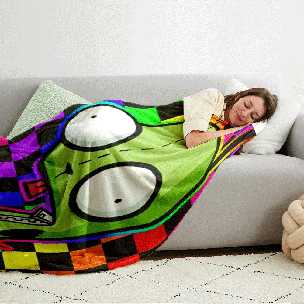 Invader Theme Soft Flannel Blanket, Machine Washable, Digital Printing, Polyester, Four Seasons Multi-Purpose Double-Sided Beddi