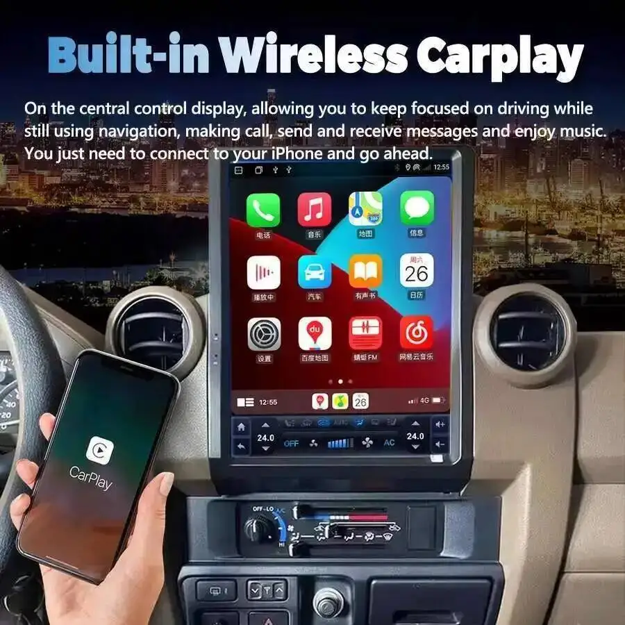 Y Android15 12inch For Toyota Land Cruiser LC70 LC71 LC76 LC78 LC79 Car Navigation CarPlay Car Radio Multimedia Player GPS Map view 3