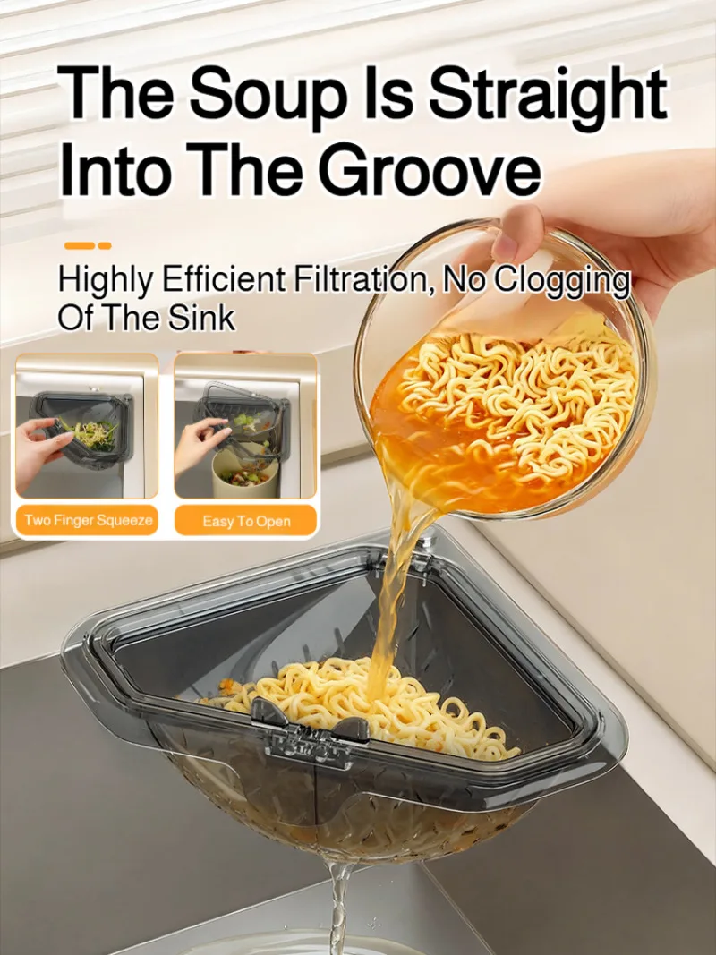 

Home Kitchen Drainage Basket Fixed Triangle Leftover Shelf Magnetic Food Residue Filter Basket Spacesaving Durable