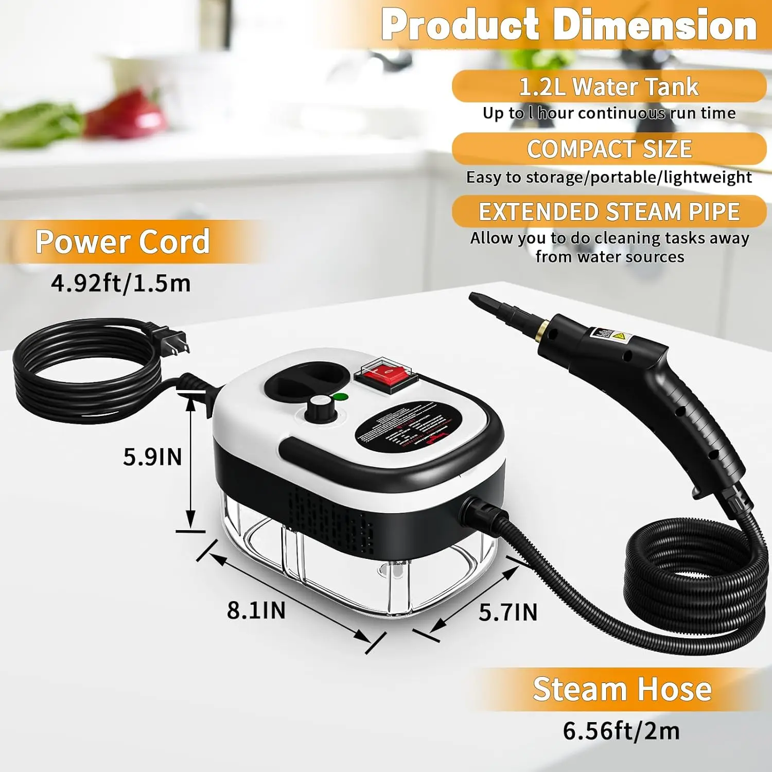 Portable 2500W High Temperature Steam Cleaner Machine with Brush Heads Electric for Cars Households Hotels 220V US Plug