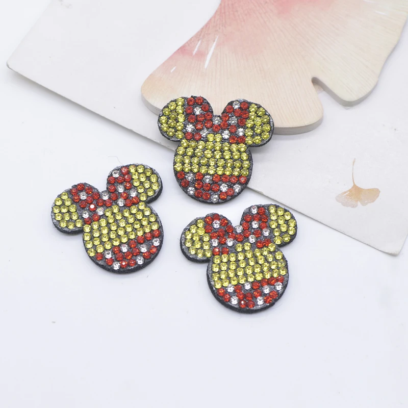 10 Pz 30*28mm Kawaii Testa di Mouse Strass Toppe E Stemmi per Vestiti FAI DA TE Cappello Decor Applique Copricapi Fermagli Per Capelli Forniture