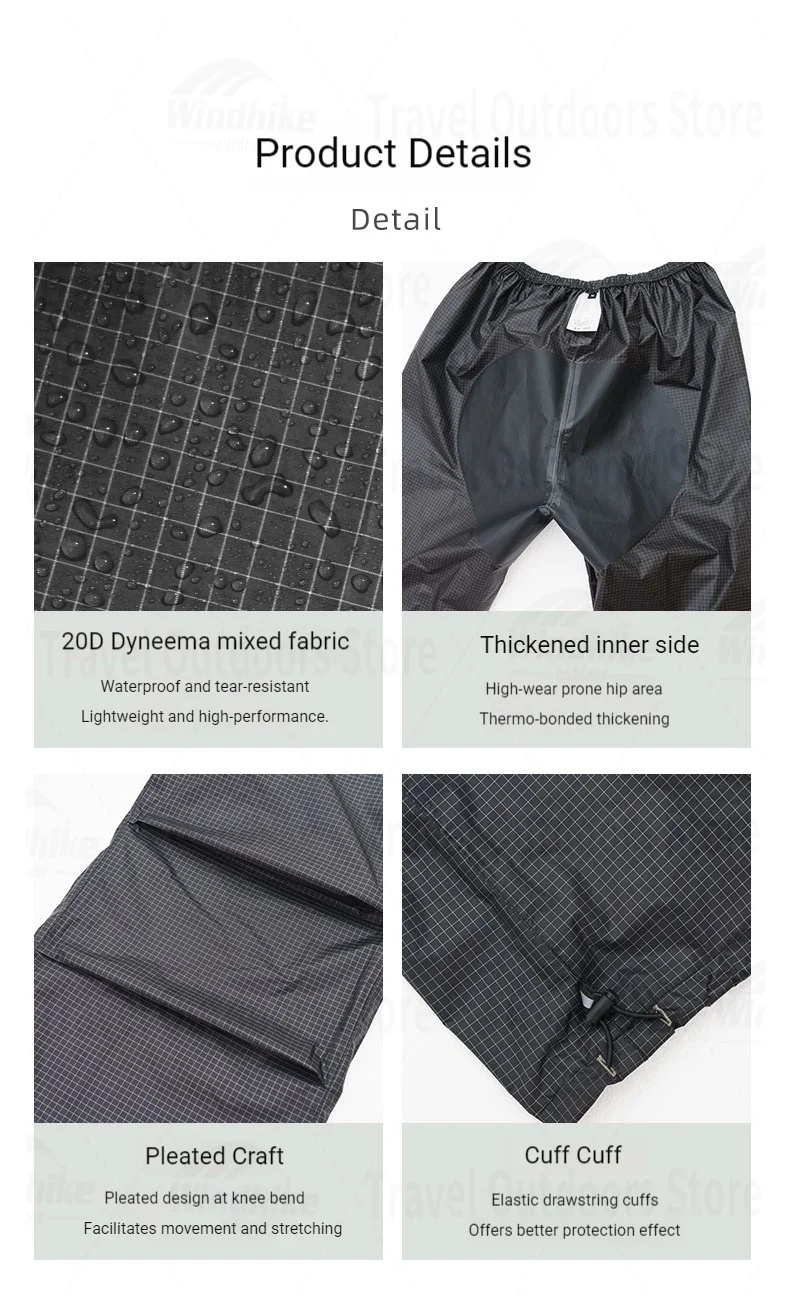 3F UL GEAR M/L Outdoor-Regenbekleidung, zweiteiliger Regenmantel und Regenhose aus Nylon zum Wandern, Radfahren, Offroad-Bergsteigen, regenfest – Detail 26