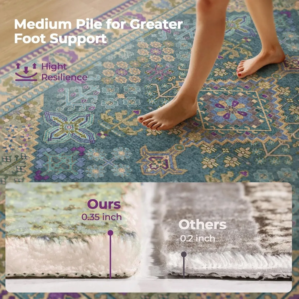 سجاد منطقة بوهو الأنيق، 8 × 10 لمساحات المعيشة، مقاوم للبقع وقابل للغسل في الغسالة، دعم غير قابل للانزلاق لغرف النوم، طباعة عتيقة #3