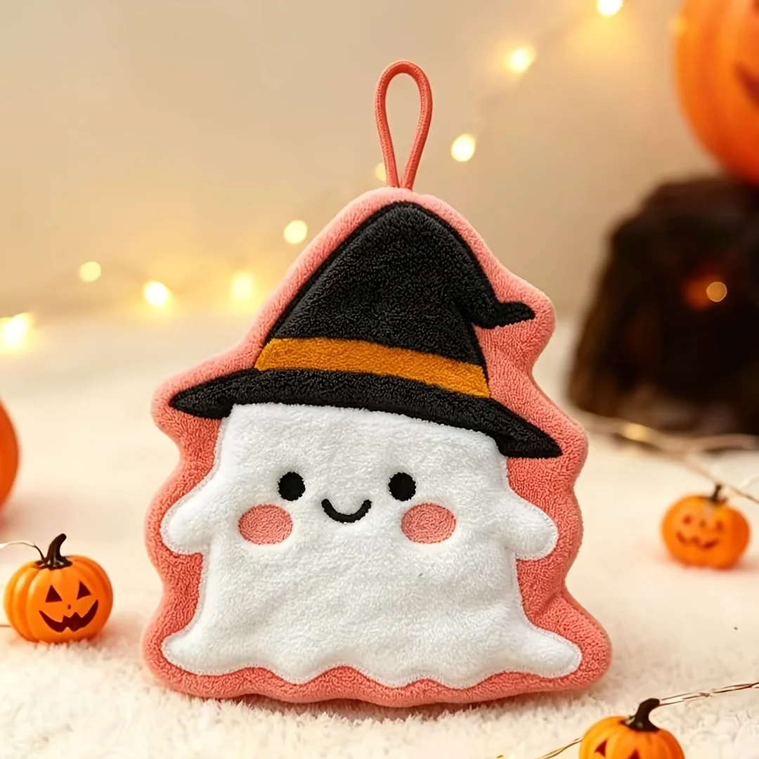 1pc Halloween Quick-Dry Hanging Hand Towel - Cute Coral Fleece Wall Towel with Charming Cartoon Design,Decorative and Practical