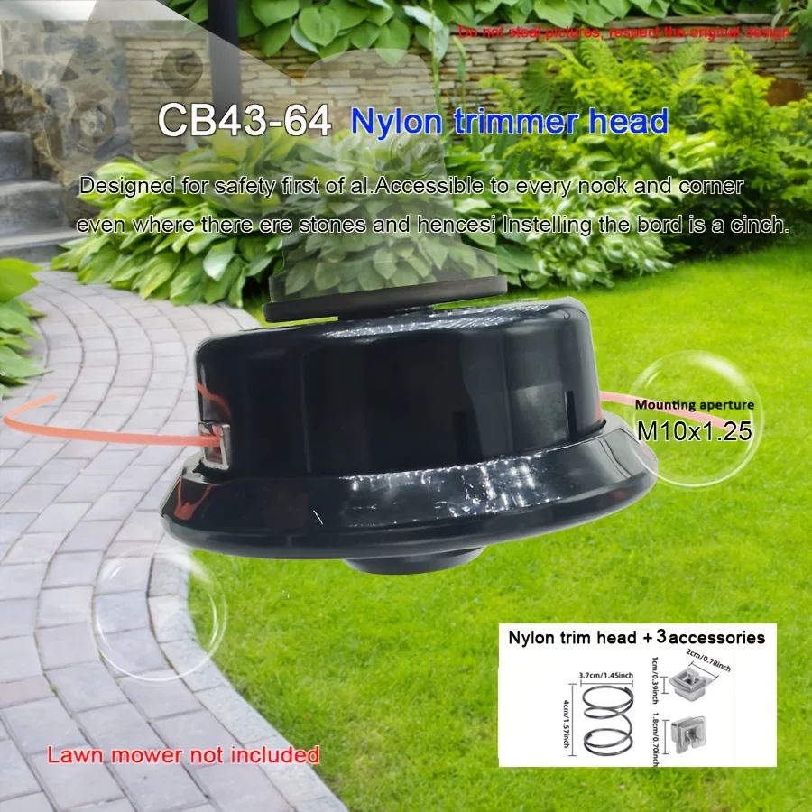 Cb43-64 Grass Cutting Nylon Trimmer Head, with 1 Spring and 2 Aluminum Clips, Mounting Hole M10X1.25, Easy to Install, Good Stabbing Ability