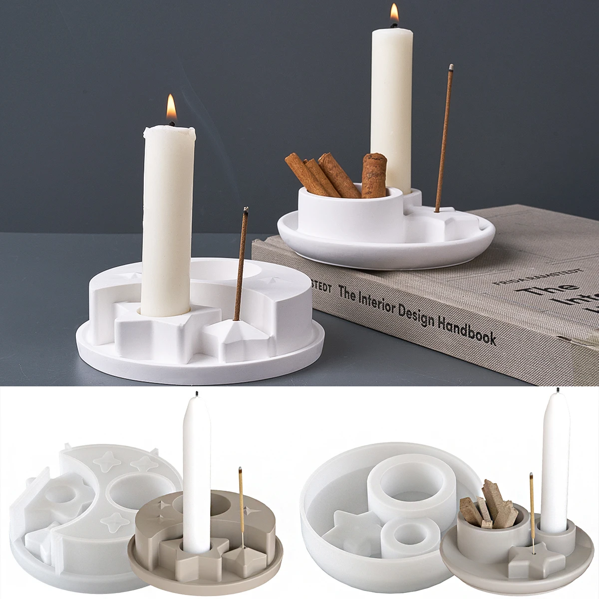 Weihrauchbrenner Kerzenhalter Silikonform DIY handgemachte Stern Mond Harzform Beton Handwerk Geschenk Ornamente Home Decor Supplies