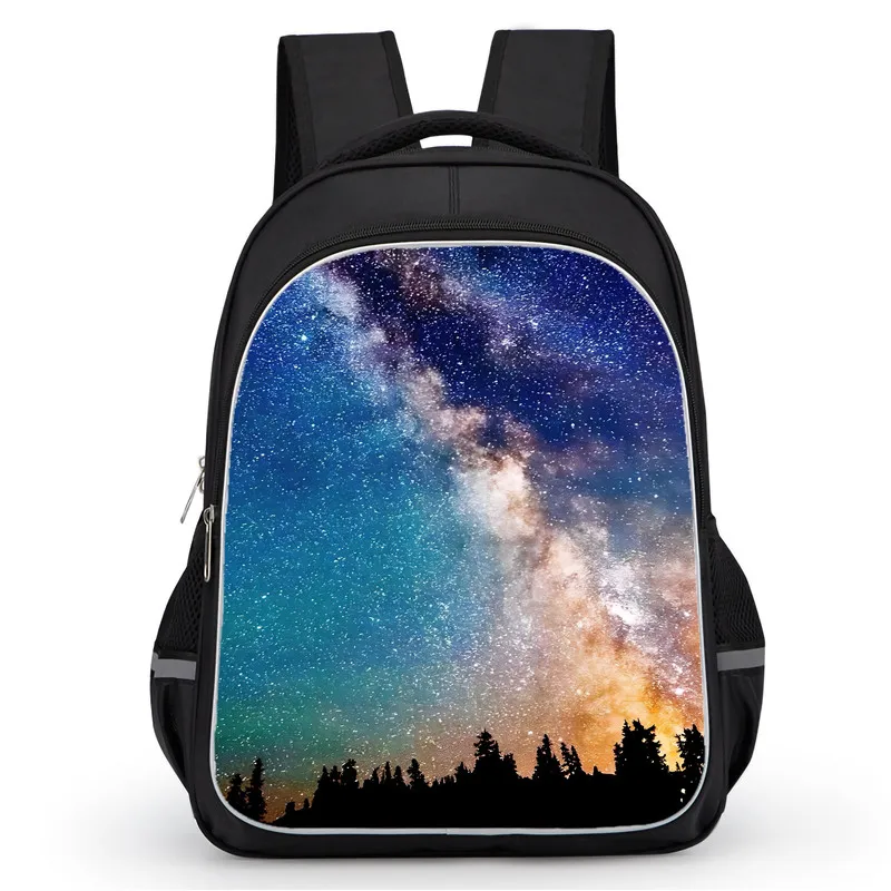 

School Backpack with Double Zipper Pocket,Cartoon Starry Sky School Bags for Boys Girls,Durable 16-in Child Backpack for Pupil