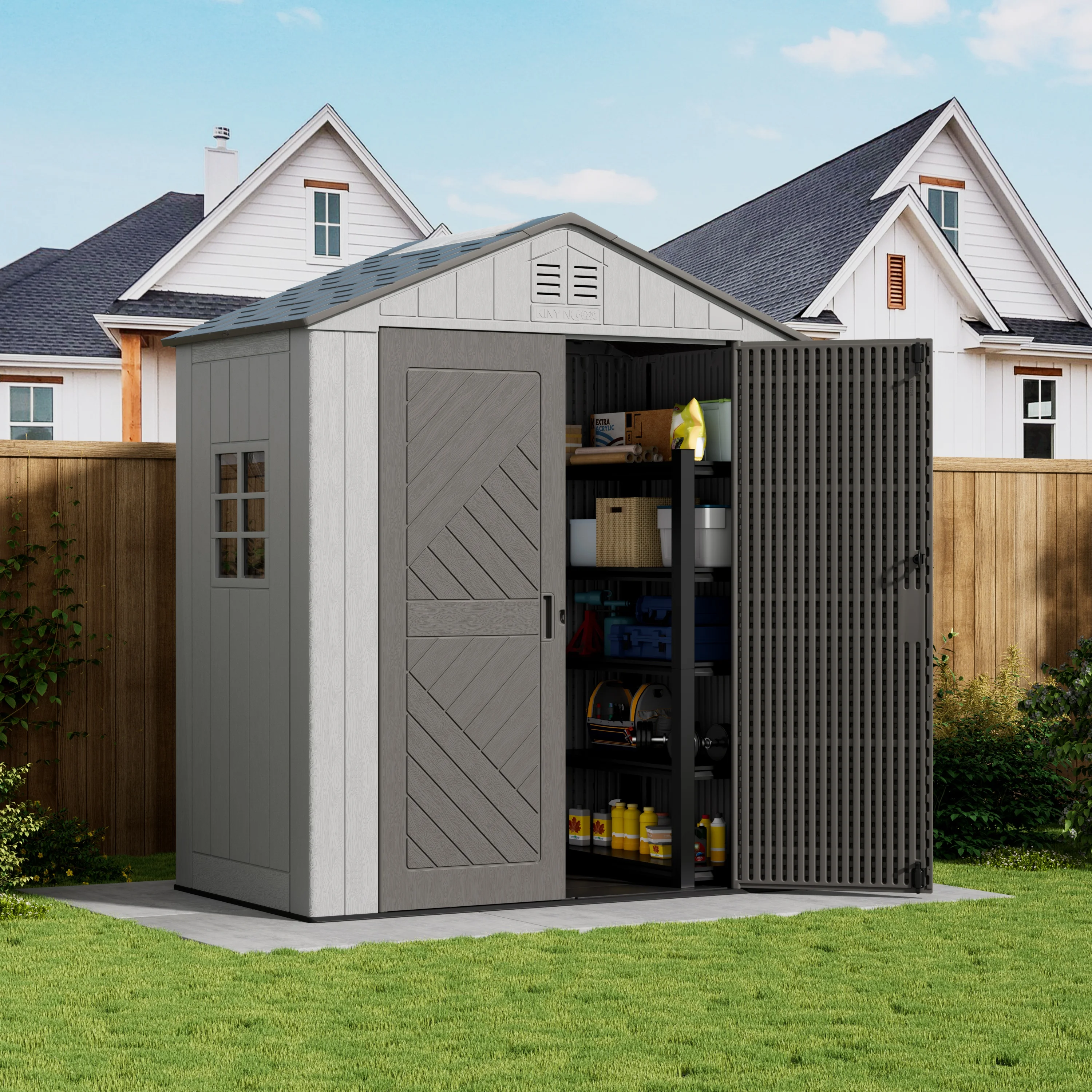 Plastic Garden Shed Eco-Friendly UV Resistant Waterproof Outdoor Storage for Backyard Patio Tools Room