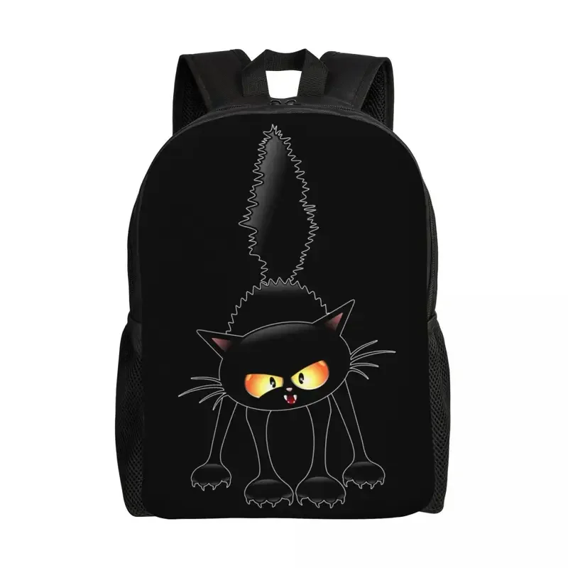 Sacs à dos drôles de chat noir féroce pour femmes et hommes, cartable pour étudiants, convient aux sacs pour ordinateur portable de 15 pouces, dessin animé